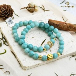 Vòng tay đá Mã não xanh 8li mix charm vàng