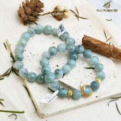 Vòng tay ngọc hoa bay 10 li tự nhiên mix charm vàng