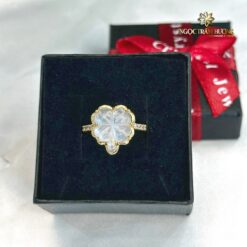 Nhẫn cỏ 4 lá đá mặt trăng