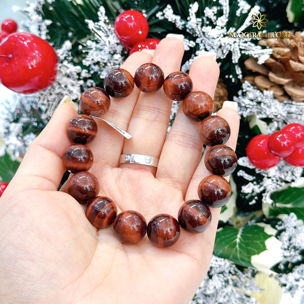 Vòng trầm hương từ thiên nhiên - Ngọc Trầm Hương Vòng tay đá Mắt hổ 15 li tự nhiên