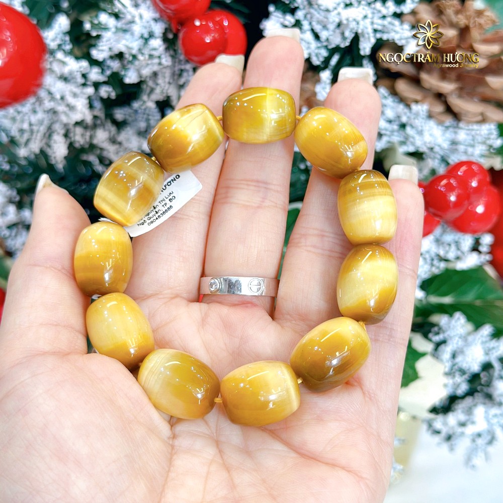 Vòng trầm hương từ thiên nhiên - Ngọc Trầm Hương Vòng tay đá Mắt hổ 16 li tự nhiên