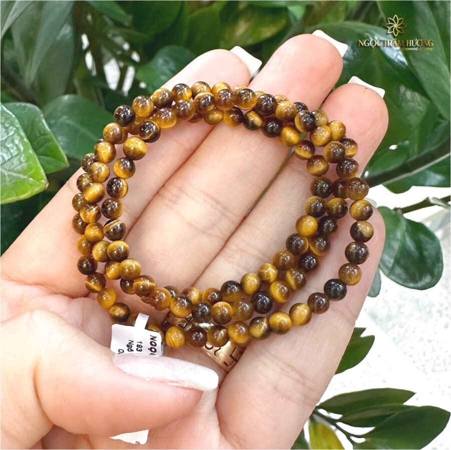 Vòng trầm hương từ thiên nhiên - Ngọc Trầm Hương Chuỗi mắt hổ nâu vàng 4 li
