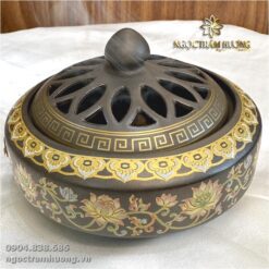 Lư đốt trầm bằng sứ Bát Tràng màu nâu