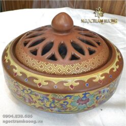 Lư đốt trầm bằng sứ Bát Tràng màu nâu vàng