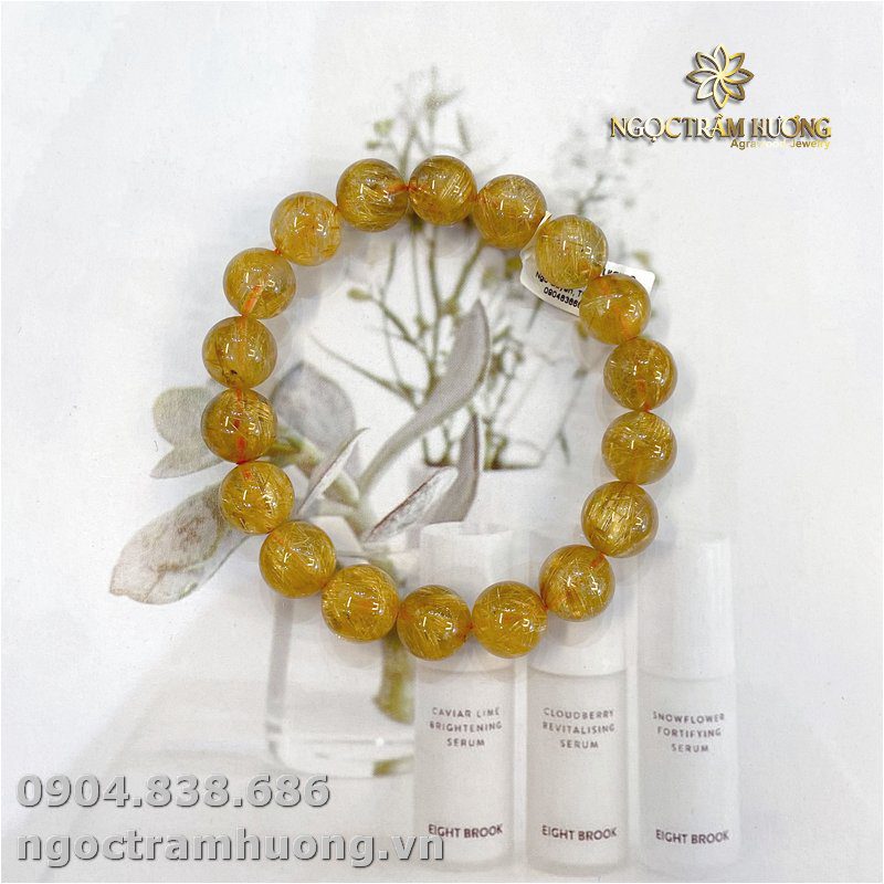 Vòng trầm hương từ thiên nhiên - Ngọc Trầm Hương Vòng tay thạch anh tóc vàng 12 li VIP (1)