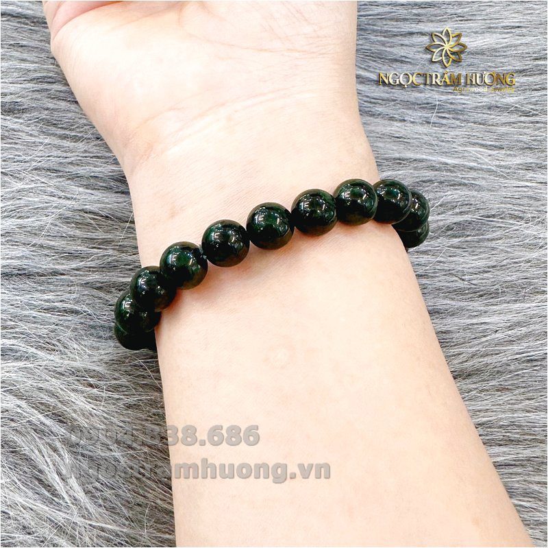 Vòng trầm hương từ thiên nhiên - Ngọc Trầm Hương Vòng tay ngọc sơn thủy 8 li tự nhiên